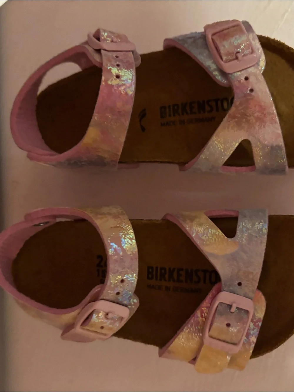 Birkenstock Kids Pink Iridescent Buckle Sandals